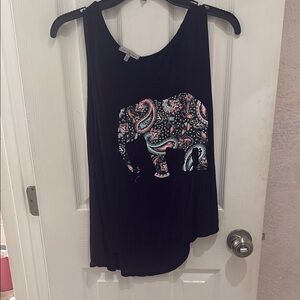 Charlotte Russe Black Tank Top with Colorful Elephant Design